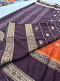 Premium Semi Mysore Silk sarees with silver and gold weavings and contrast blouse piece🌹-AU9