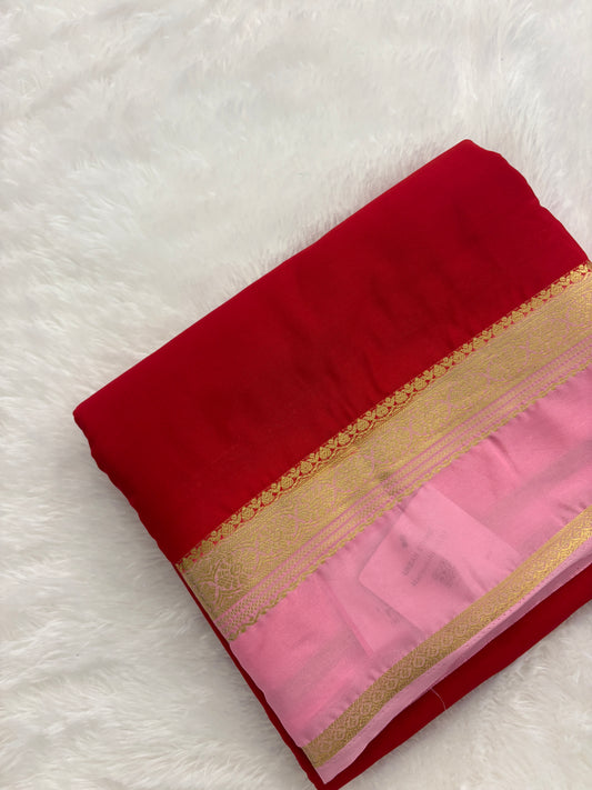 Red X Pink Small Bentex Semi mysore Silk Saree-J1115