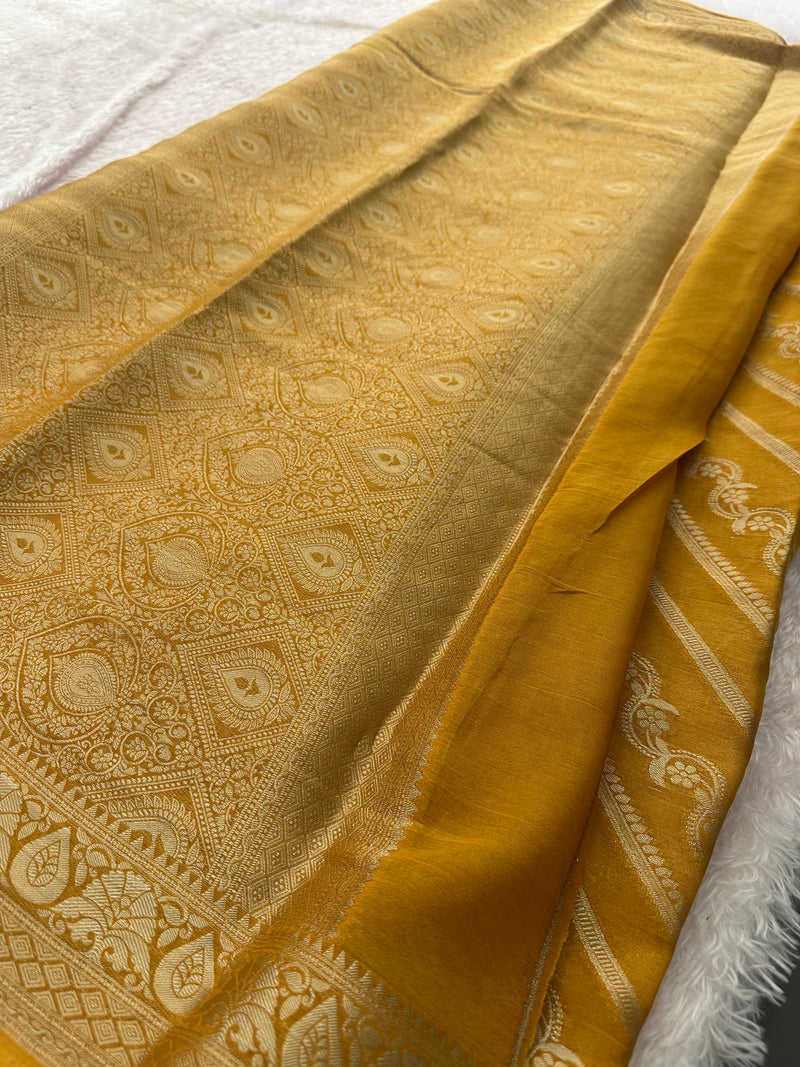 Premium Laser Chiffon Saree – Yellow AU26
