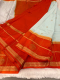 Semi Crepe Silk Saree - Sky Blue x Orange (J29)