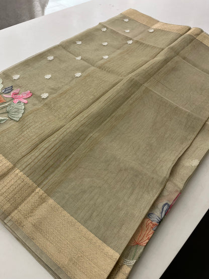 Organza Tissue With Embroidery  Silk