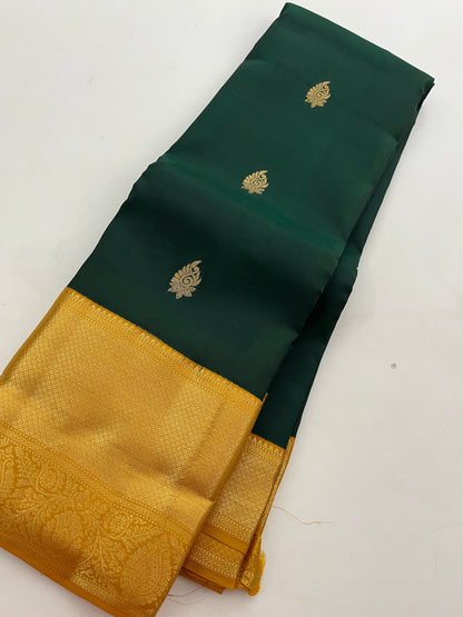 Darkgreen X Yellow Puremix silk saree