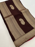 Brown x Pink Tussar Designer Saree with Mango Butta All Over JU24