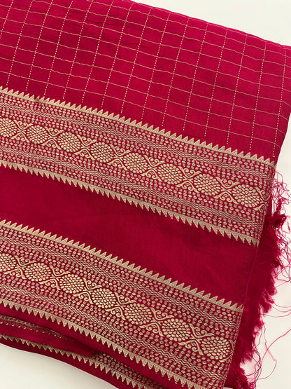 49 BANARSI SILKY FABRIC BENTEX BORDER X CHECKS