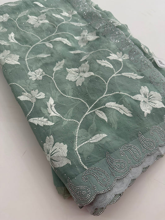 White Designer Soft Organza-A12