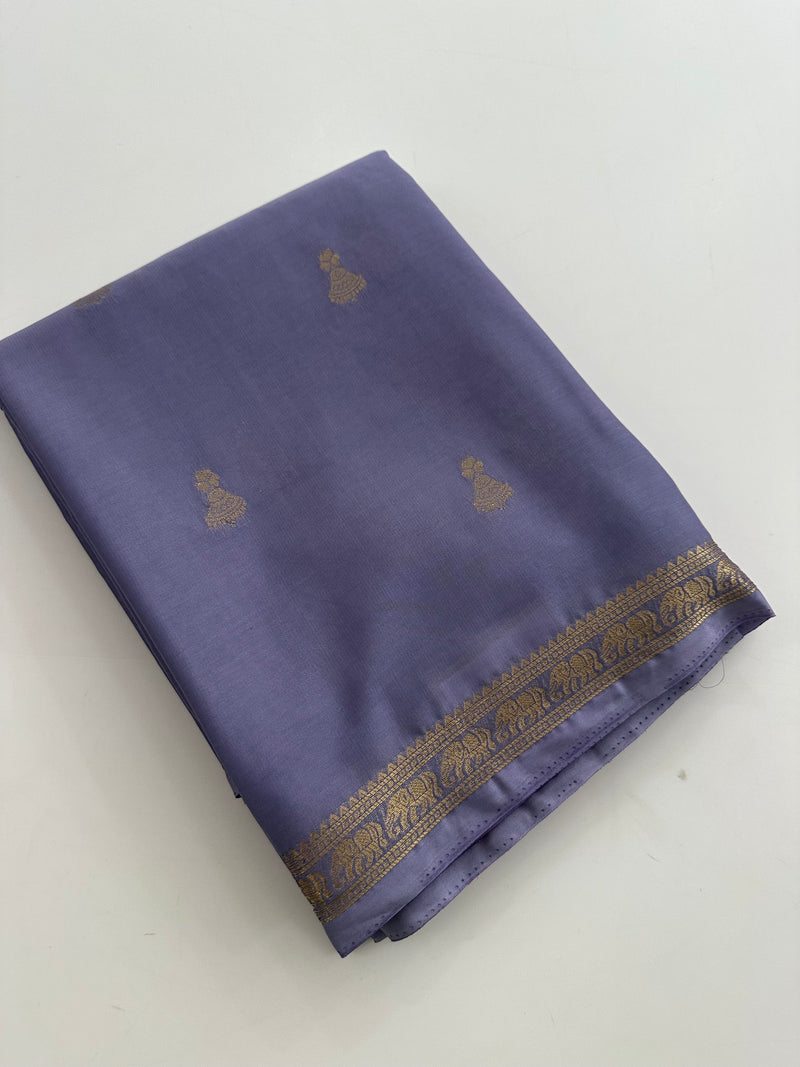 Semi Mysore Silk Small Border Jhumki Buttas - Grey - AU27