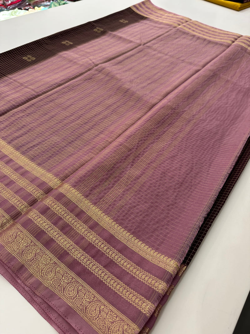 Semi Mysore Silk Checks Saree with Butta-AU16