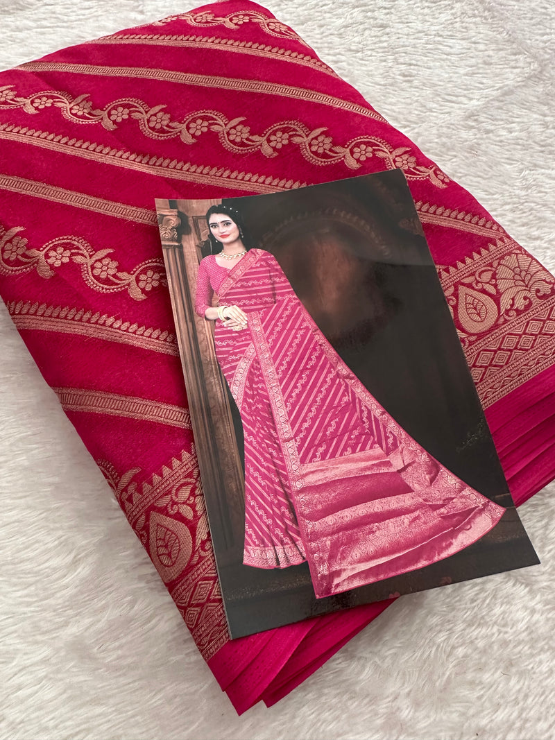Premium Laser Chiffon Saree – Pink AU26