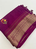 Pure Tussar Silk With Katha Work and Embroidery Buttas in Premium Finishing🦋 🌹-JU16