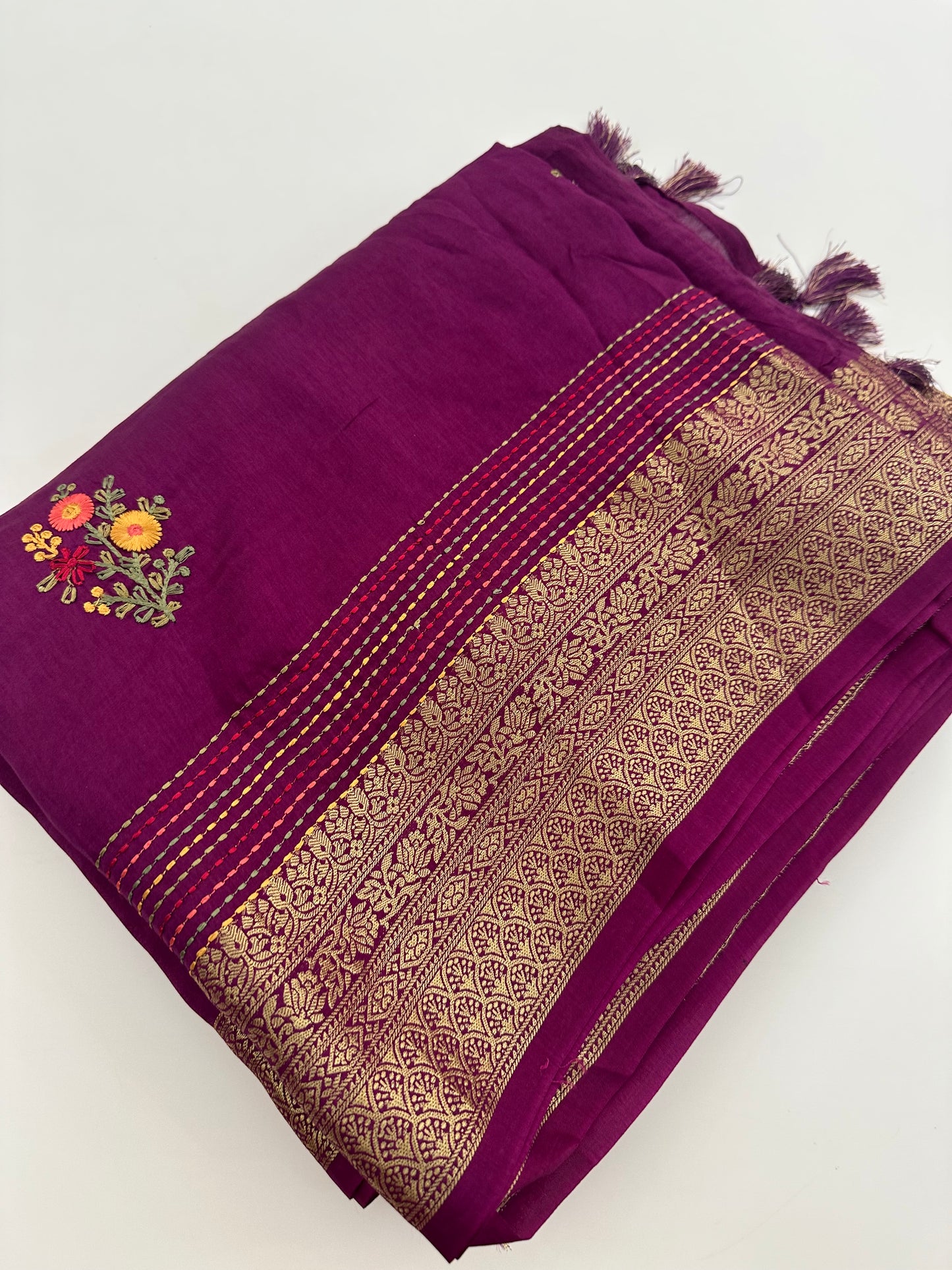 Pure Tussar Silk With Katha Work and Embroidery Buttas in Premium Finishing🦋 🌹-JU16