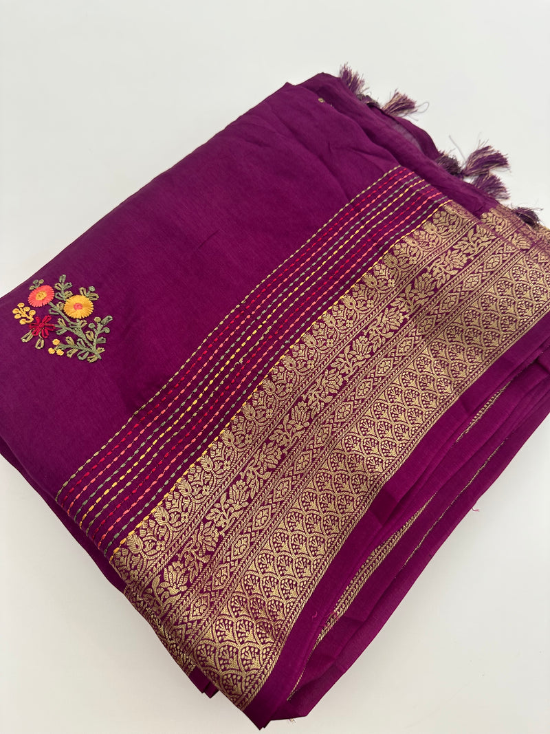 Pure Tussar Silk With Katha Work and Embroidery Buttas in Premium Finishing🦋 🌹-JU16