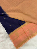 Semi Crepe Silk Saree - Dark Blue x Peach (J29)