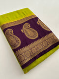 Vintage Semi Crepe Silk Saree with contrast butti blouse and mango border-Au15
