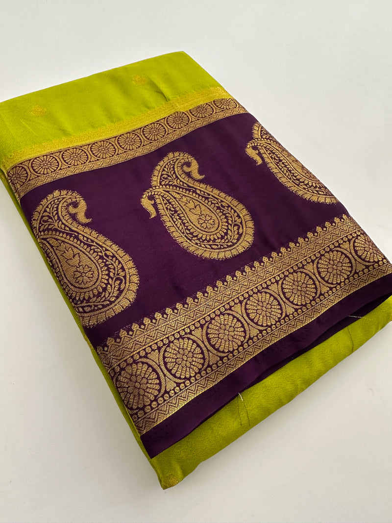 Vintage Semi Crepe Silk Saree with contrast butti blouse and mango border-Au15