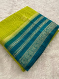 Semi Crepe Checks Saree - Green x Blue AU25
