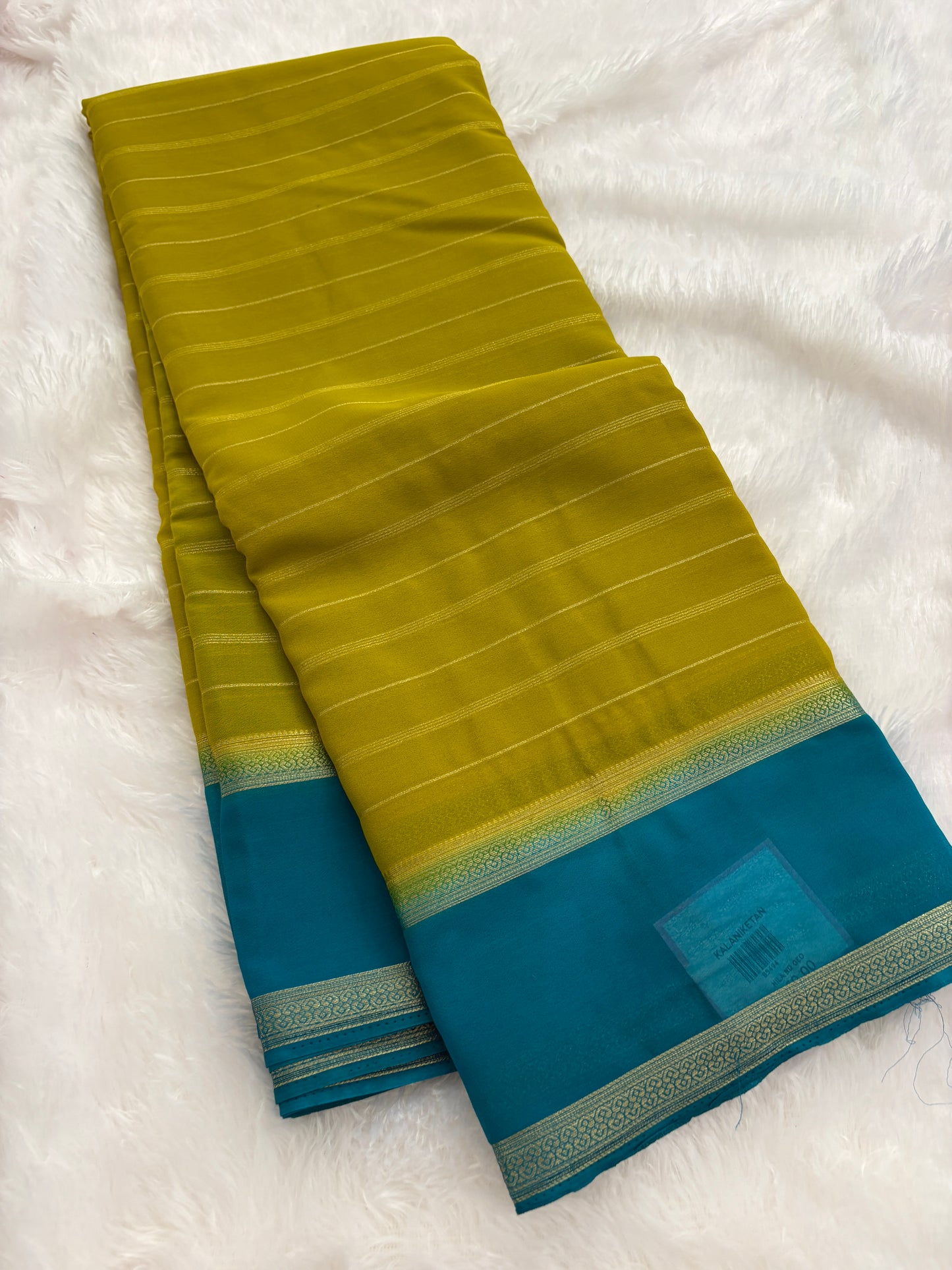Yellow X Blue Striped Soft Semi Mysore Silk Saree-J116