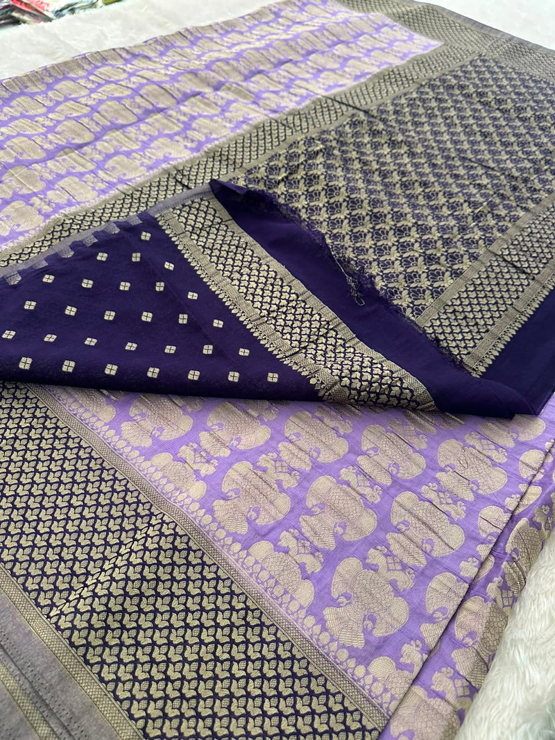 Beautiful Soft Georgette Sarees In Full Garuda Buttas-Ju21