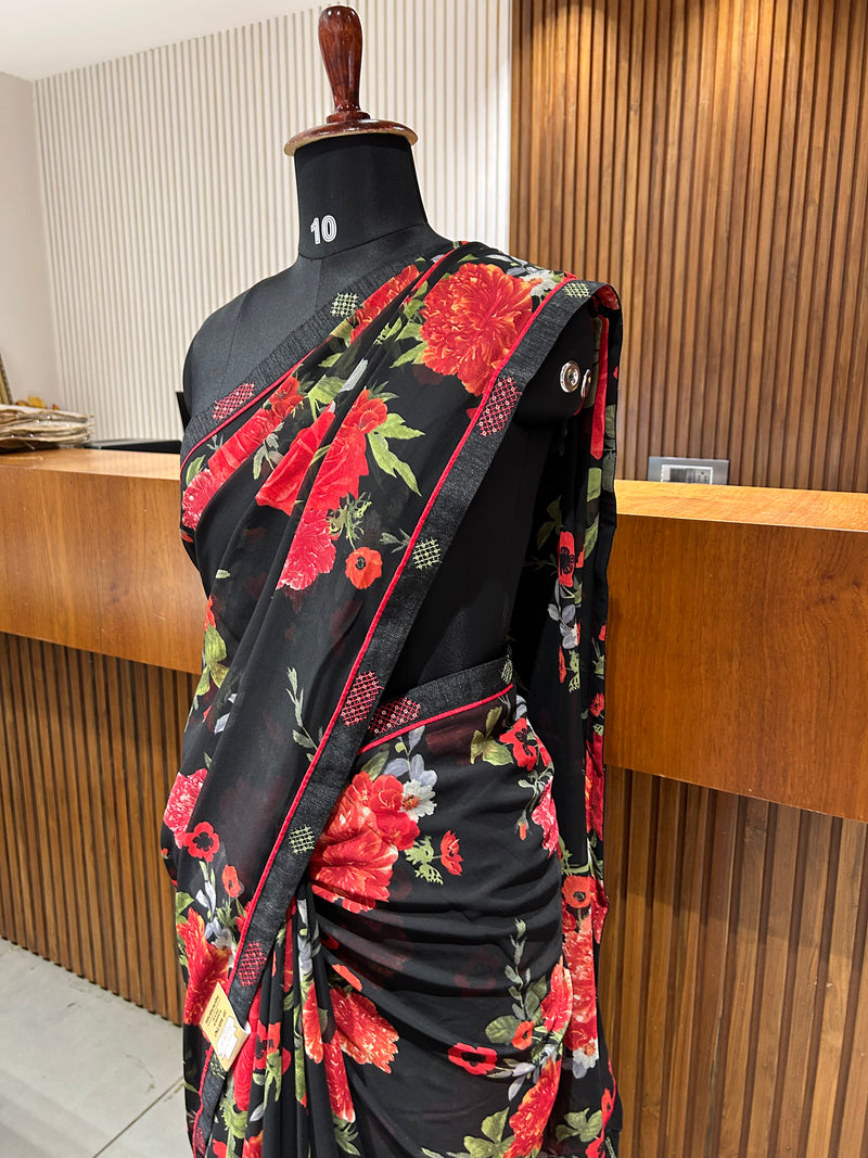 Premium daily wear printed chiffon sarees 🌹 JU26