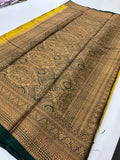 Lemon Yellow x Green Tussar Cotton Saree with Double Leaf Butta All Over JU24