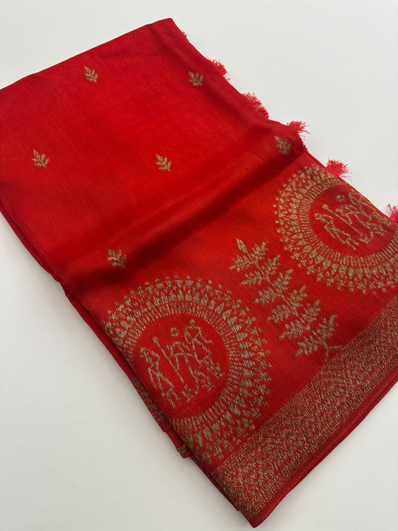 Jute Tussar Designer Sarees beautiful colour combinations🌹-AU9