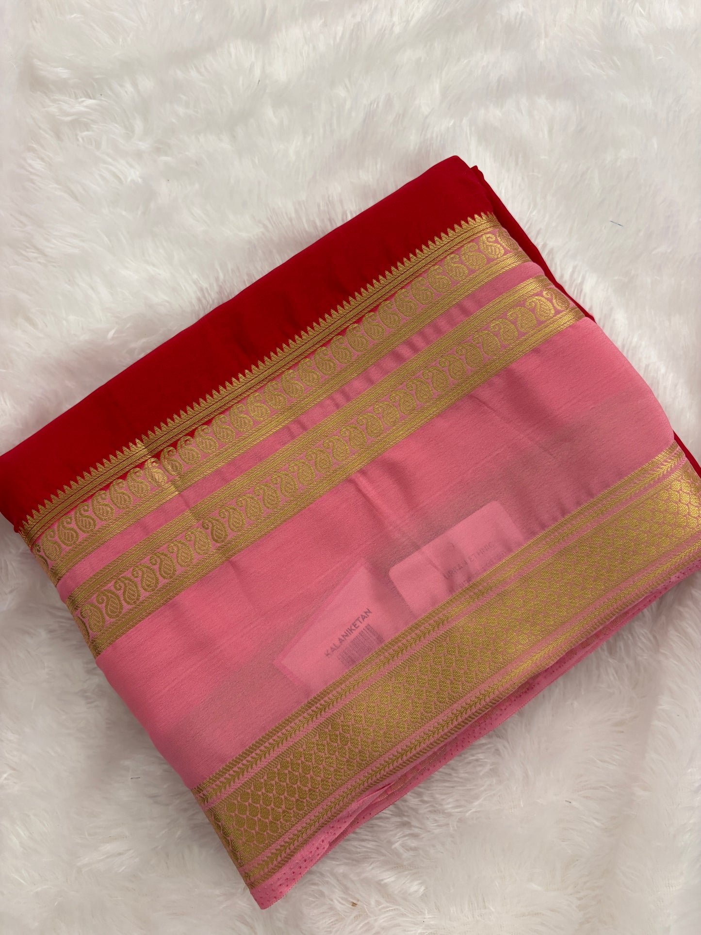Red X pink Bentex Border Semi Mysore Silk Saree-J119