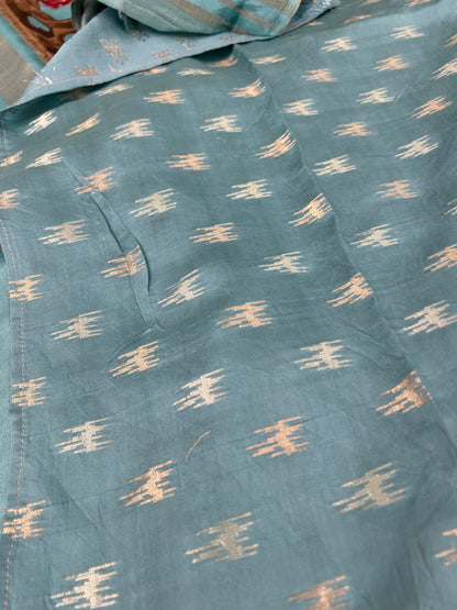 Kalamkari Printed Semi Mysore Silk Saree Pastel Blue-AP16