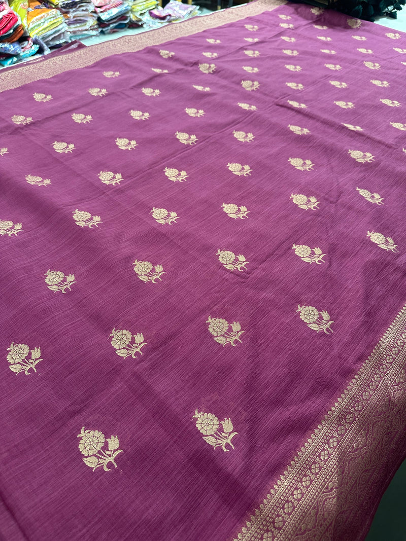 Venkatagiri fancy soft Linen Cotton sarees with self blouse and fancy Border and Butties all over🌹 - AU12