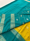Premium Semi Mysore Silk sarees with silver and gold weavings and contrast blouse piece🌹-AU9