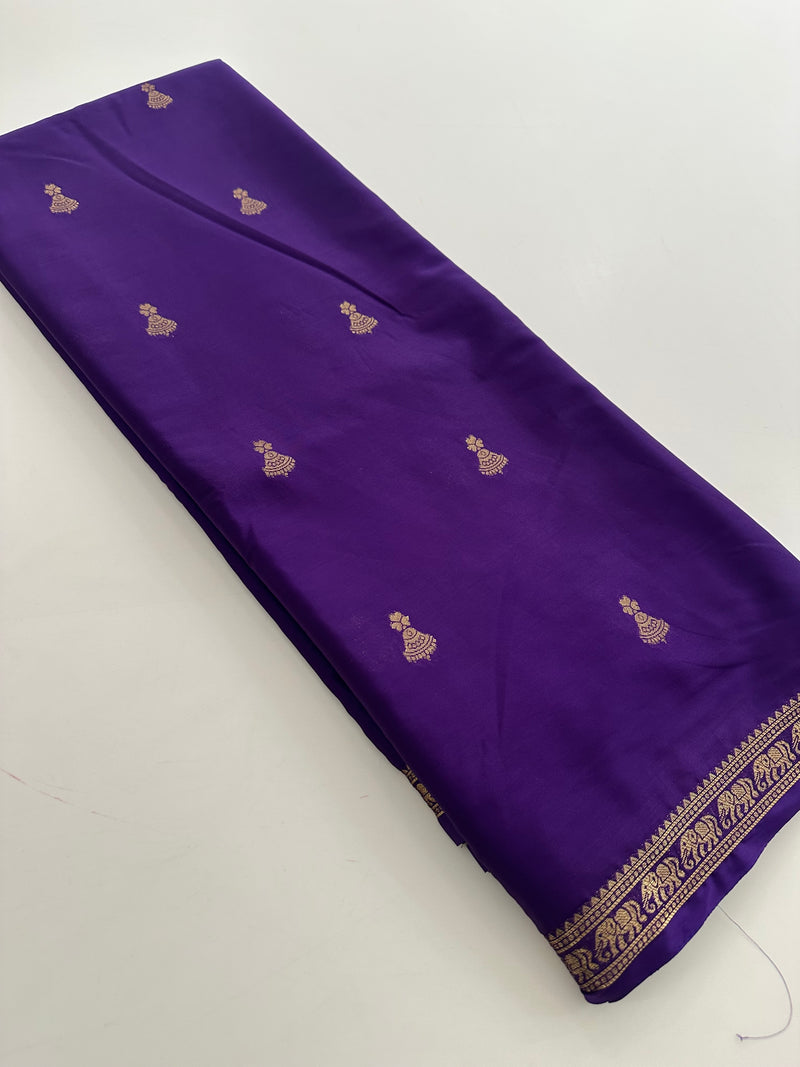 Semi Mysore Silk Small Border Jhumki Buttas - Purple - AU27