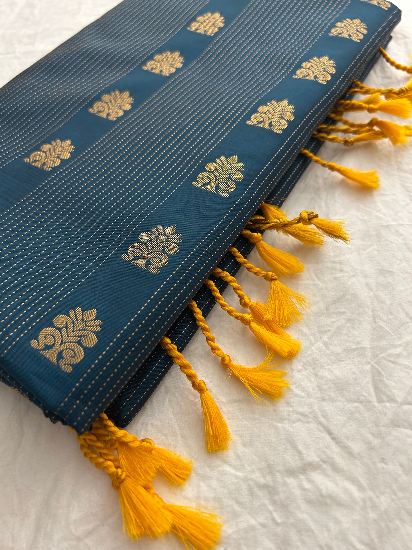 Ananta semi silk saree-Blue X gold