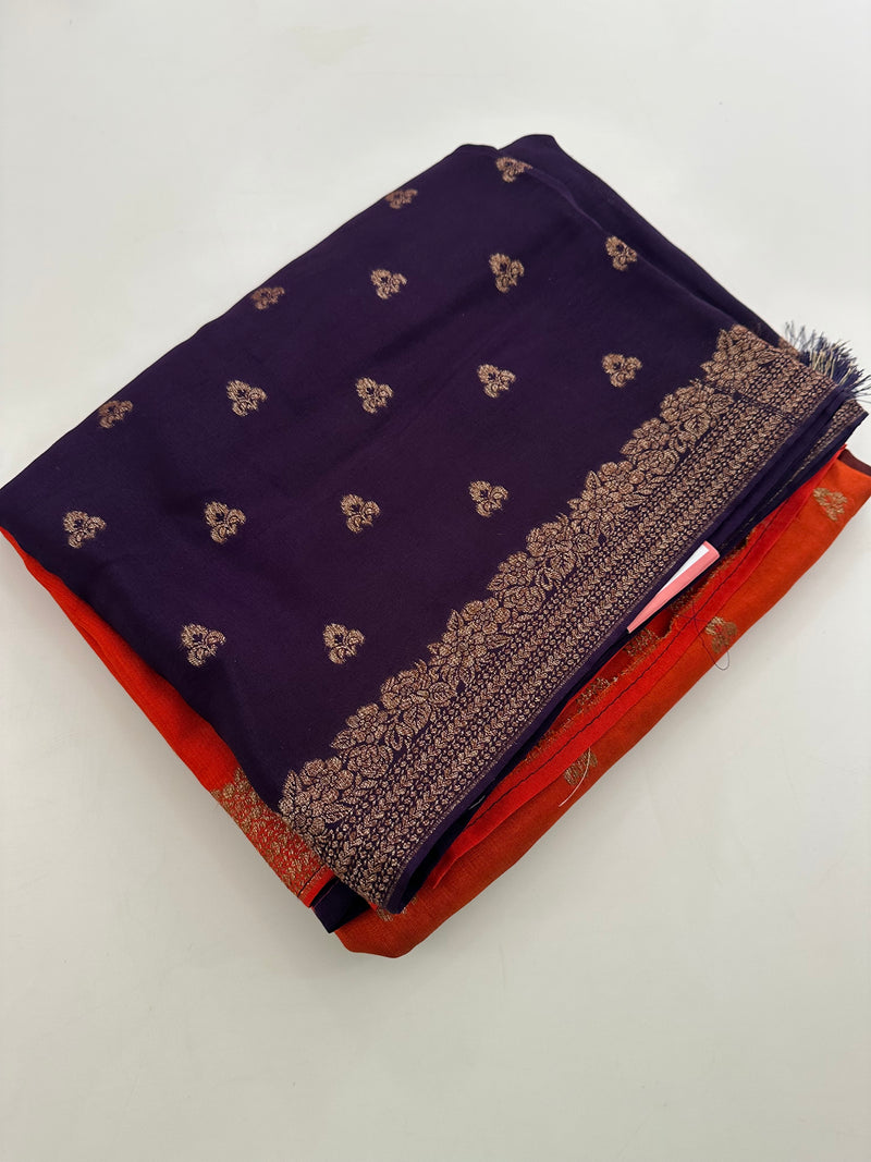 Dyed Crape Saree weaving, Butta, and weaving border🌹-AU2