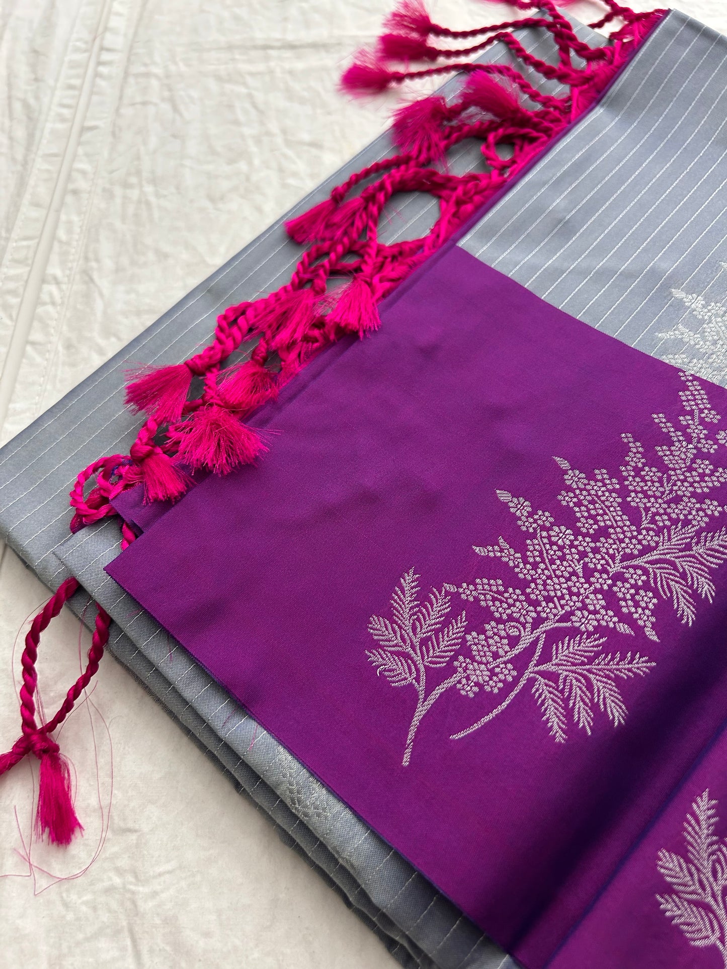 Ananta semi silk saree-Grey X Purple