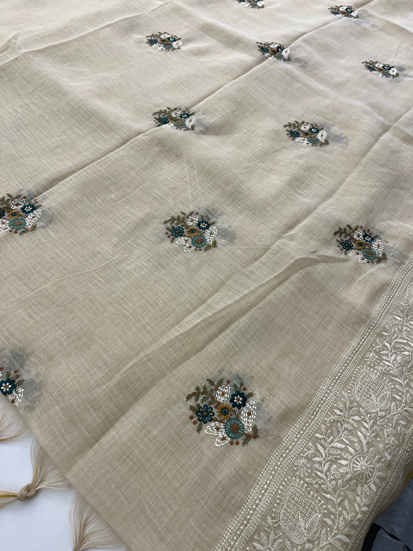 Linen embroidery fancy saree