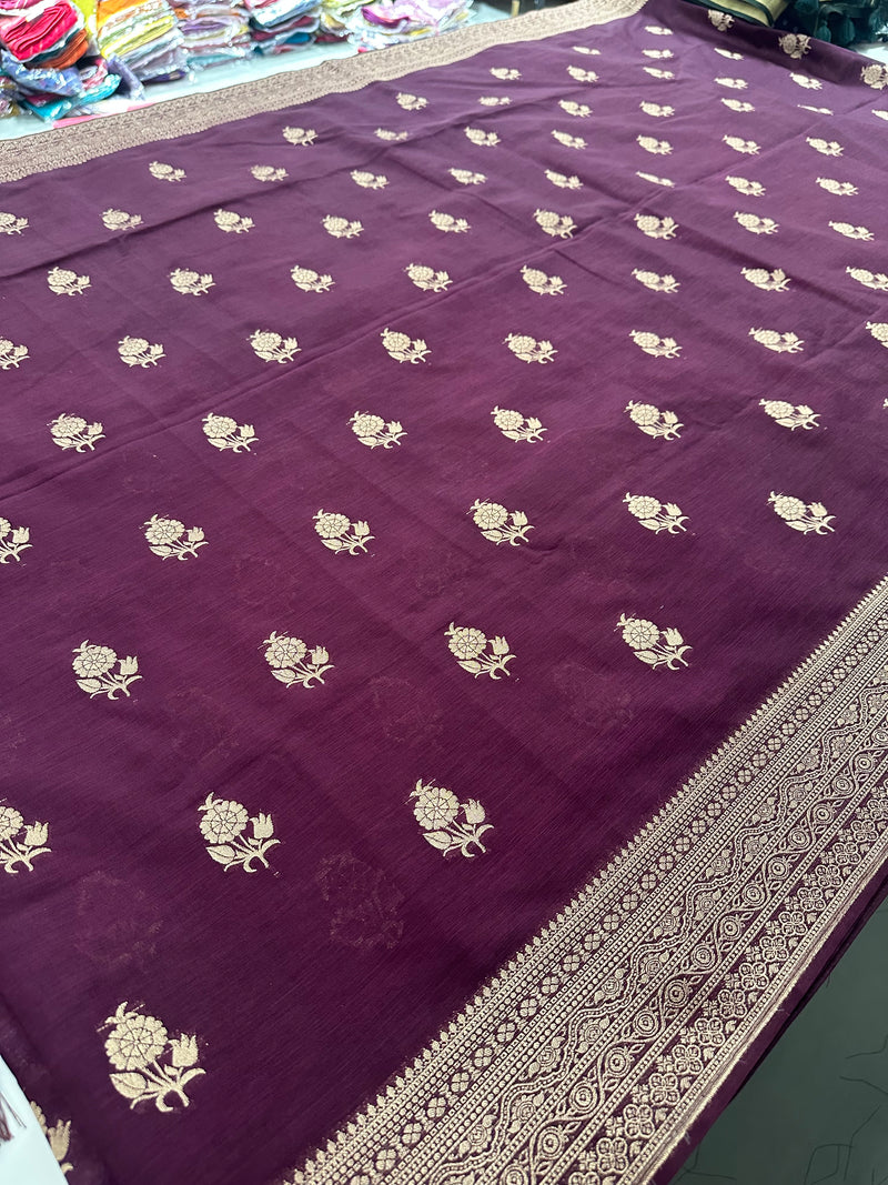 Venkatagiri fancy soft Linen Cotton sarees with self blouse and fancy Border and Butties all over🌹 - AU12