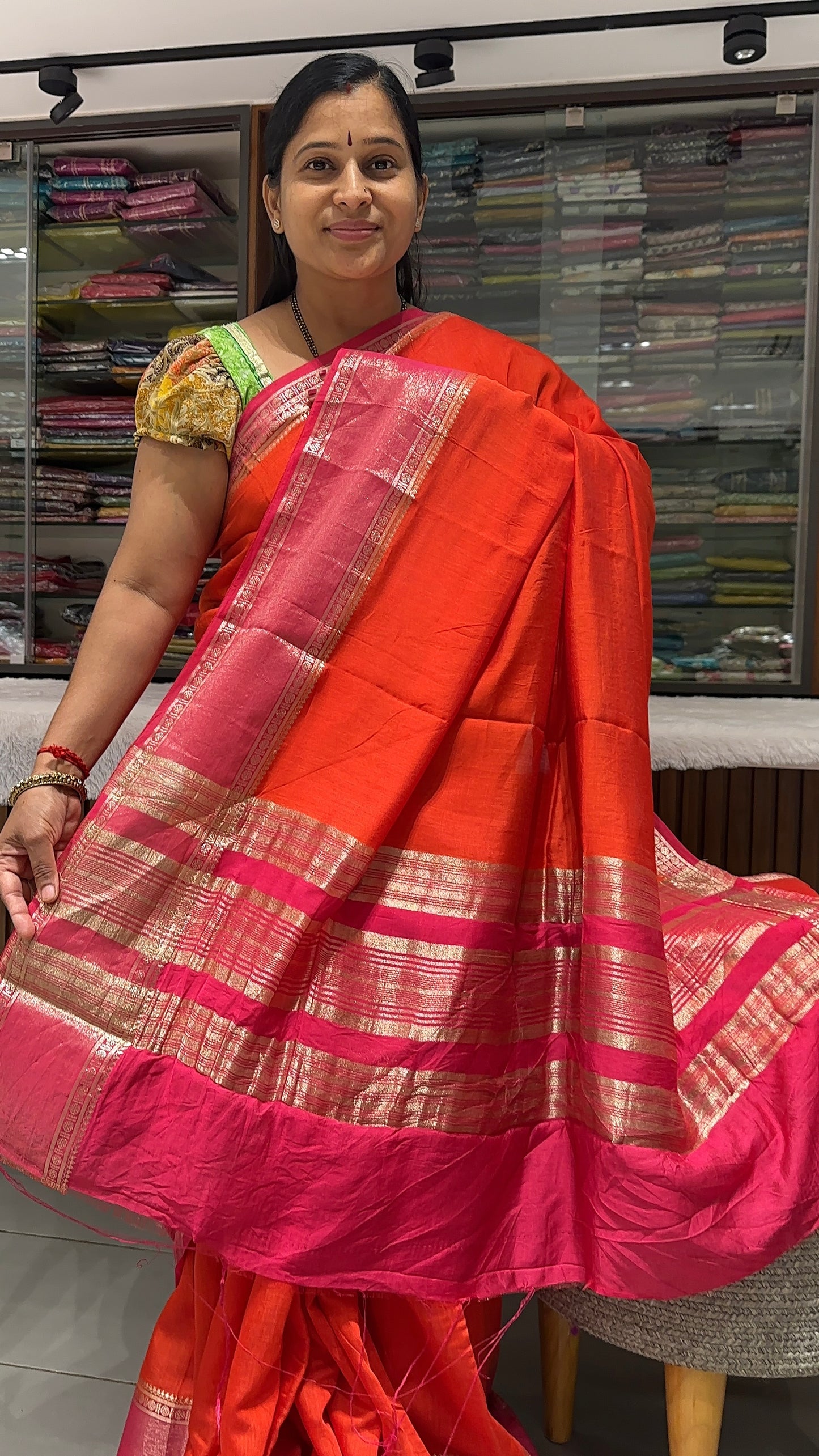 JU5 Orange X Pink Assam Saree