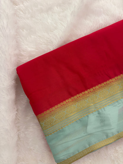Pink X Blue Small Bentex Semi mysore Silk Saree-J1117