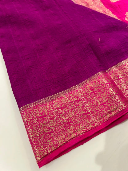 Magenta X red plain crush Georgette saree with contrast combination-DC16