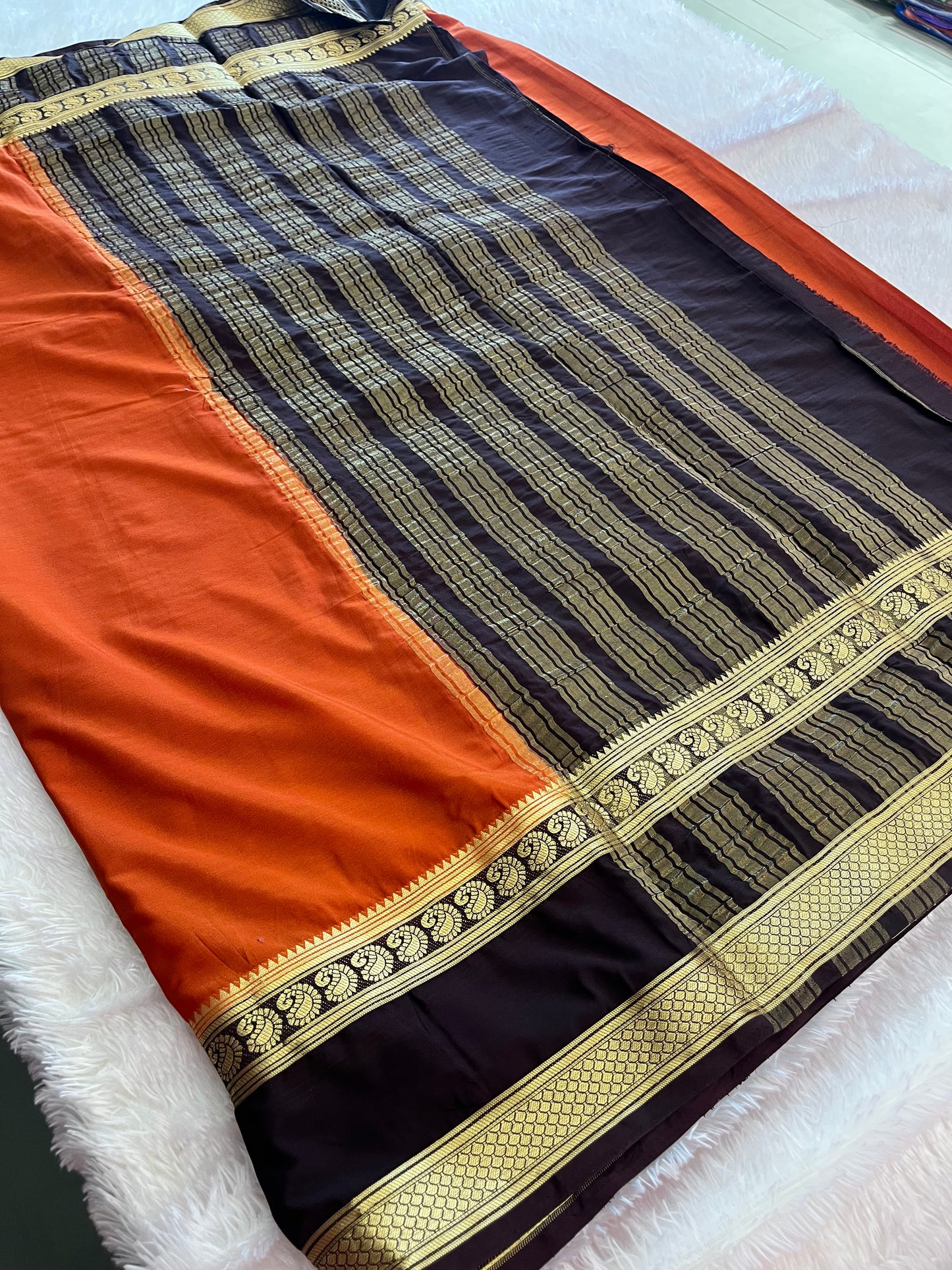 Rustic orange x deep wine semi Mysore silk