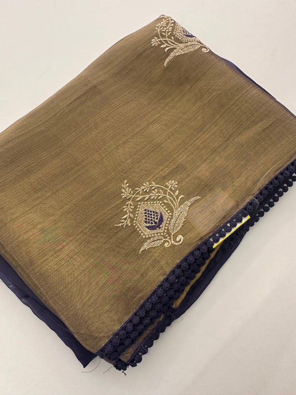 Half Tissue Brocade Designer Saree-JU4