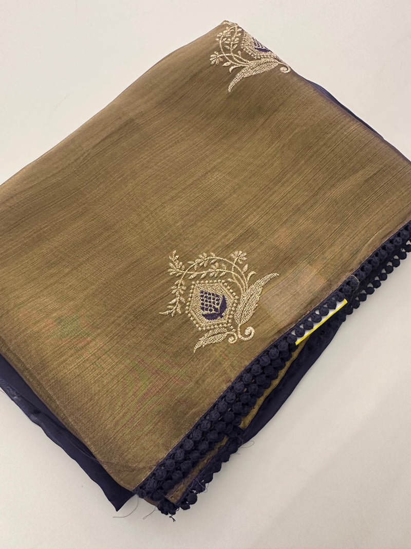 Half Tissue Brocade Designer Saree-JU4