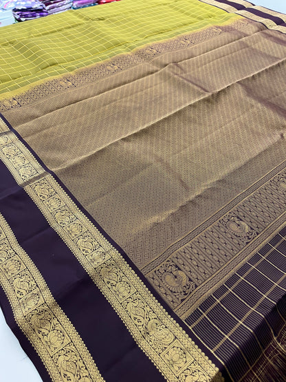 Kancheepuram silk saree Olive x wine