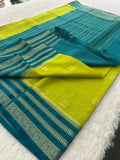 Semi Crepe Checks Saree - Green x Blue AU25