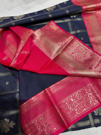 Navy Blue X Pink Semi Silk Saree