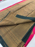 Rani Pink x Green Tussar Cotton Saree with Double Leaf Butta All Over JU24