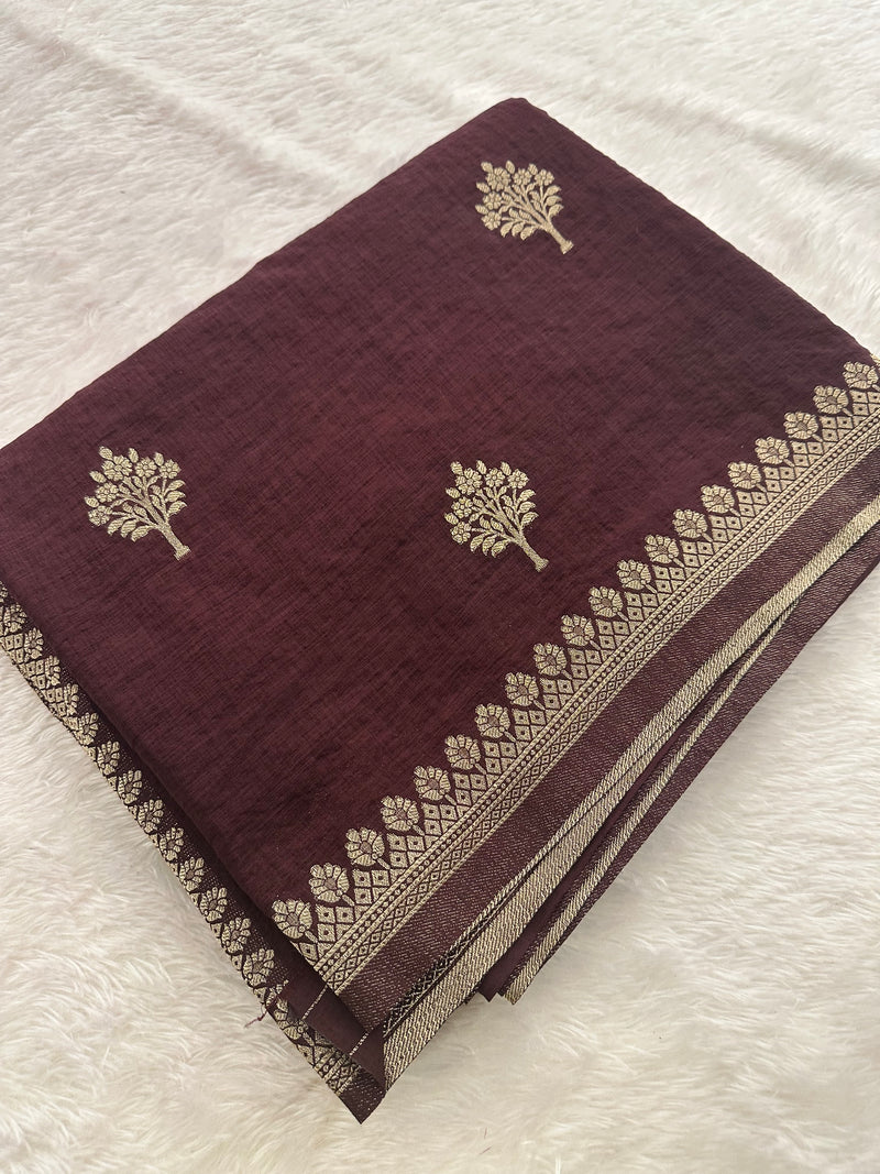 Wine Linen Heritage Designer Saree with Butta - AU18