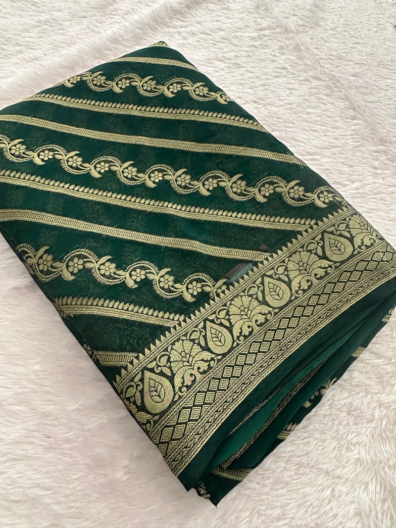 Premium Laser Chiffon Saree – Green AU26