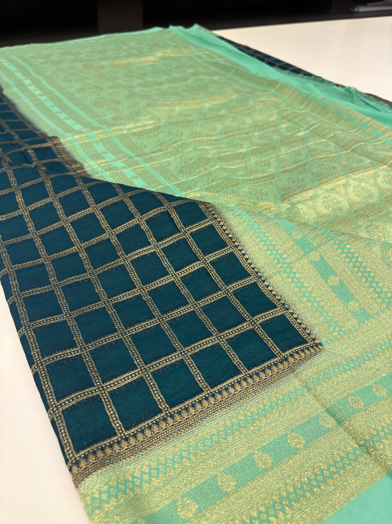 DARK TEAL GREEN GEORGETTE SAREE-J17