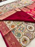Pashmina silk sari with aari work round designs all over and contrast pink blouse🌹-AU2