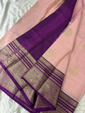 JU18 - Baby Pink X Purple Checks Semi Silk Saree