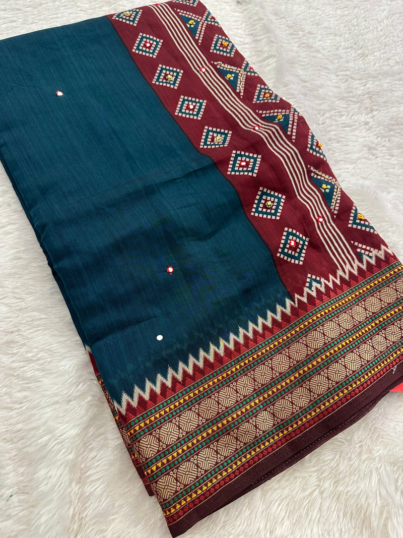 Premium Designer Chanderi Mul Fabric With Designer Border and Weaving Pallu with Tassels❤️❤️-JU3